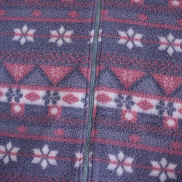Vintage Haband Grey Pink Snowflake Fleece Festive Holiday Zip Up Sweater LG - Picture 5 of 8